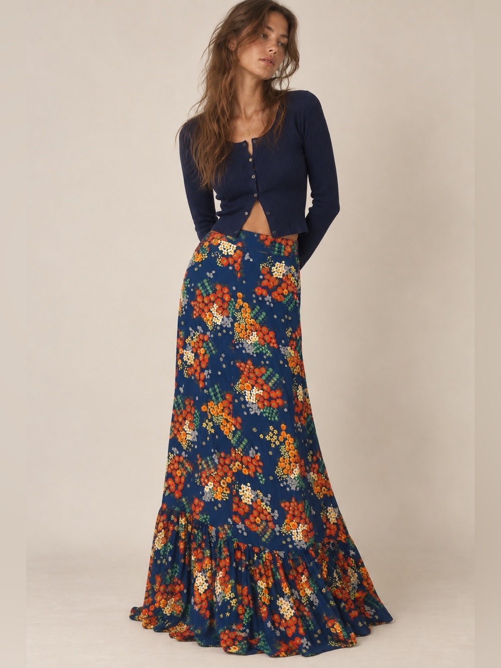 Vintage 70s Creations Cote d’Azur Floral Maxi Skirt Boho Prairie Cottagecore